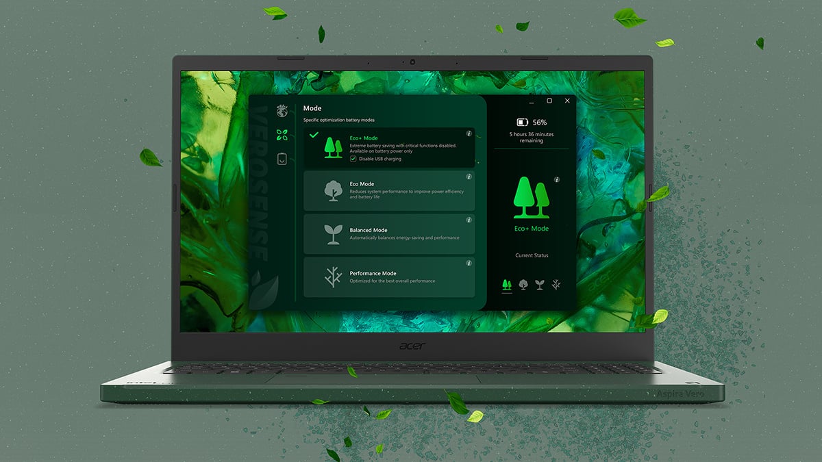 Laptop displaying Eco+ Mode screen