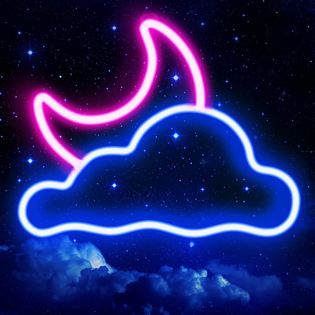 Glowing neon cloud and moon