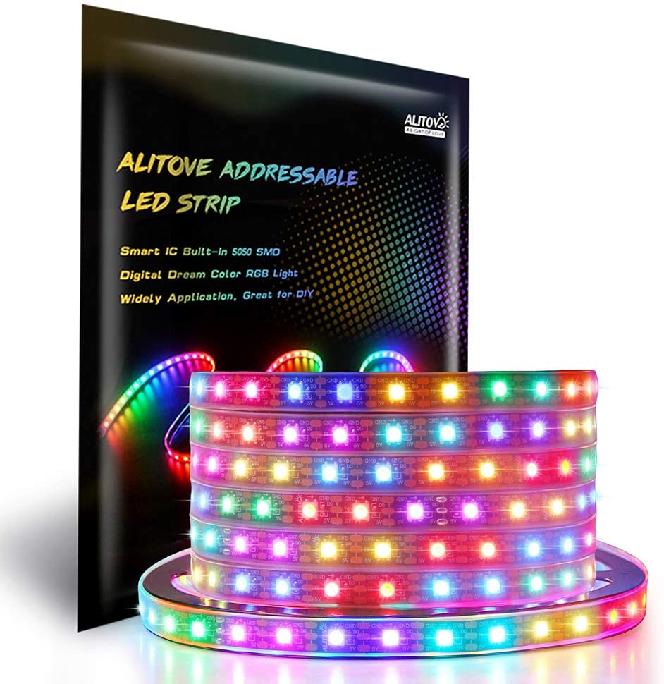 Stacked colorful LED strip rolls