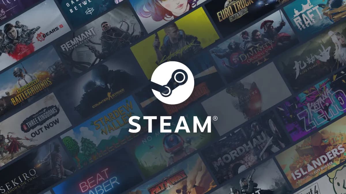 Steam logo with gaming background