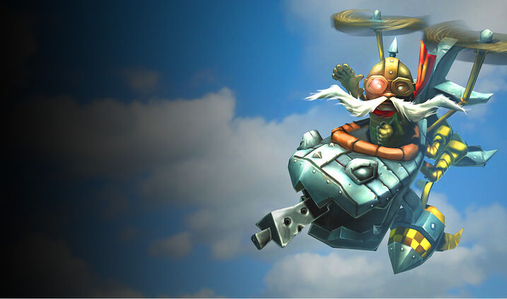 Corki piloting red airplane in flight