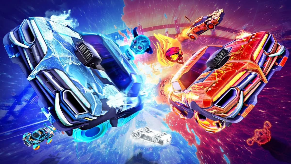 Rocket League cars colliding with sparks