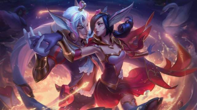 Xayah and Rakan in romantic pose