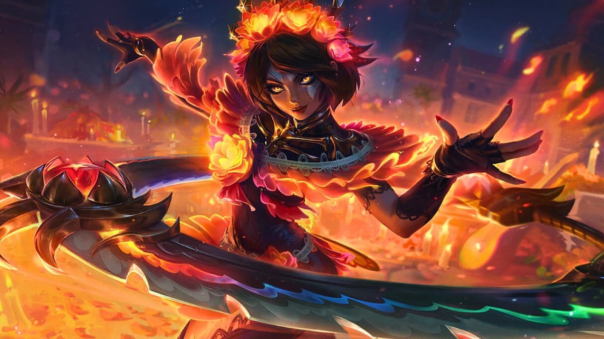 League of Legends champion on fiery background