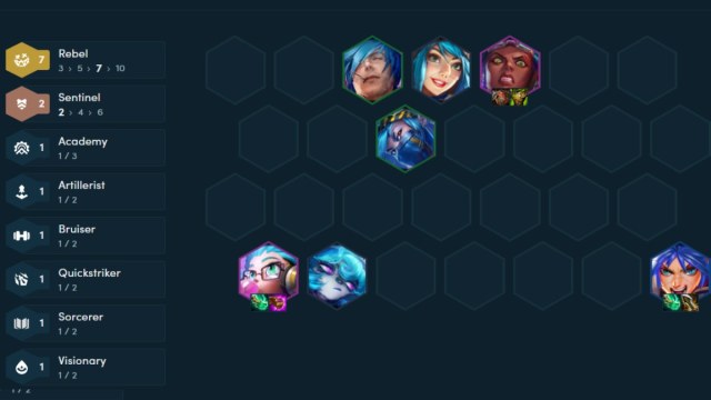 TFT board showing Rebel composition