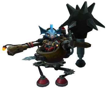 Rumble, blue yordle with mech suit