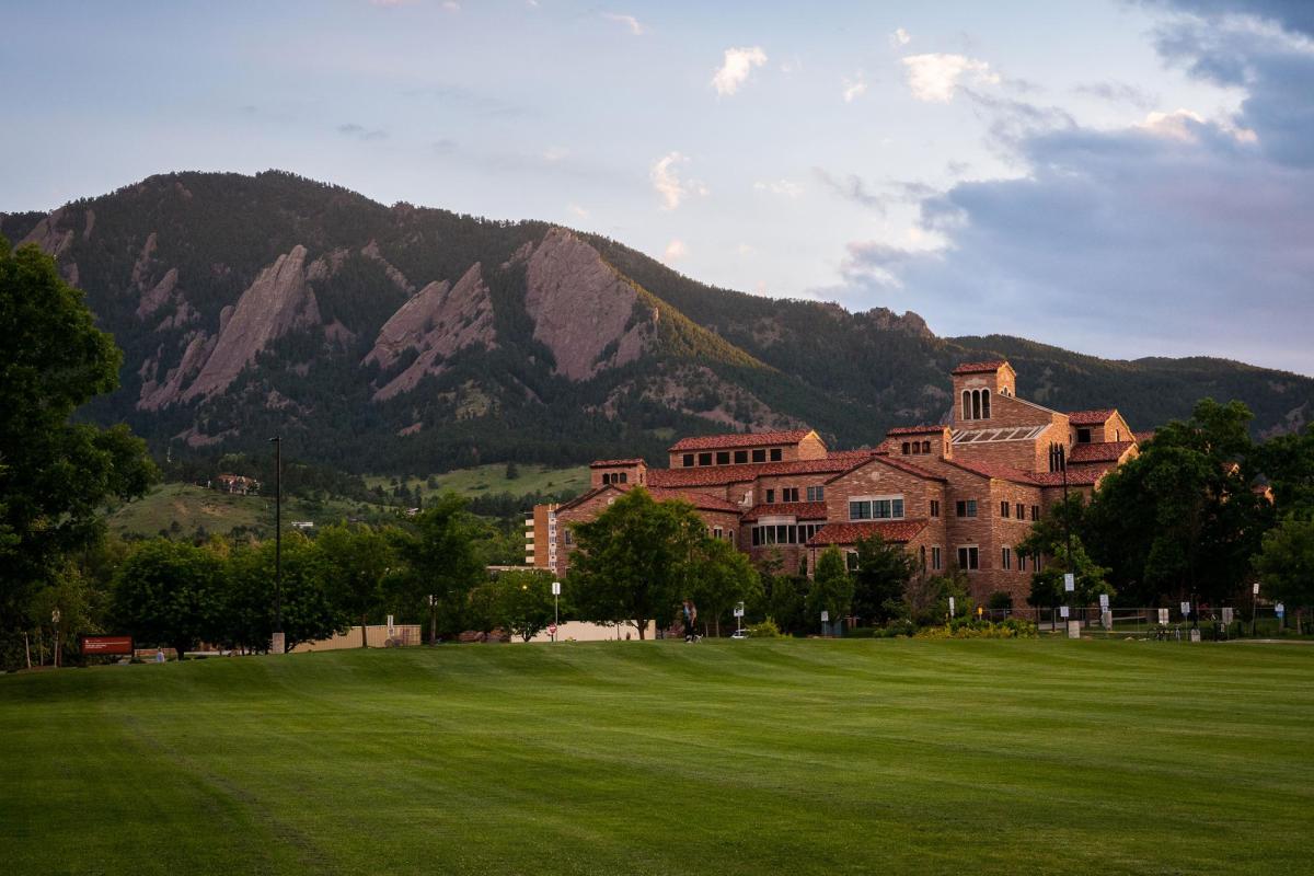 CU Boulder campus with mountain backdrop