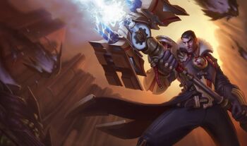 Jayce holding hammer in combat stance